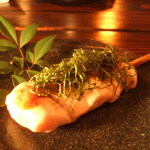 Grilled chicken fillet with plum and shiso