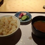 金蘭荘 花山 - お食事：帆立たきこみとなめこ汁