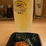 ラーメン・餃子ばんぶる - おつかれさまセット（中生ビール・キムチ・韓国海苔）500円