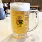 ともゑふぐ料理店 - ランチ生ビール350円。外の黒板メニューには書いてありませんでした。ほかに、ごはんお大盛無料、おかわり100円、味噌汁おかわり50円がありました