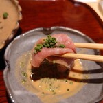 日本料理 柳燕 - 花山椒を巻いて胡麻ポン酢で