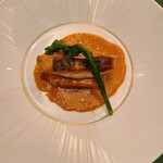 BISTRO NAOMI - お魚料理　　　佐渡産平目のポワレ　甘海老のソース　佐渡産毛蟹のテリーヌと共に