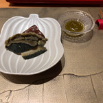 照寿司 - 黒あわび、肝ソース