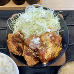 Katsuya - 鶏だんごとチキンカツの合い盛り定食 ¥869 の鶏だんごとチキンカツの合い盛り