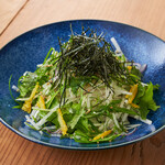 Mizuna and radish salad with perilla and yuzu scent