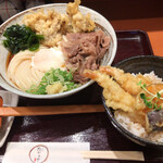 たからや - 肉温玉まいたけぶっかけ、ミニ天丼