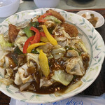 中国料理 頤和園 - トンカツと回鍋肉の相盛り丼