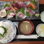 Shouya - 刺身が旨い定食1450円
                      　選択しらすご飯、大盛り(無料)(2023.4.6)