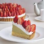 “Ripe red cheeks picked in the morning” strawberry and rich pistachio rich tart