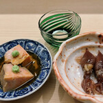 日本橋蛎殻町 すぎた - あん肝、新政・ホタルイカ味噌漬け