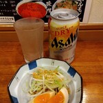 俺の中華たなか家 - 「スーパードライ生ジョッキ缶」が「サービスおつまみ」と共に着缶＼(^o^)／