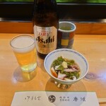 Hidehama - 瓶ビール＆お通しのイカメカブ