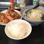 麺や 虎鉄 - 塩ラーメン(ネギメンマ増し・麺かため)、 ザンギ定食3個(醤油味・ライス大)