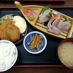 Doraibuin Obama - 地魚舟盛りアジフライ定食