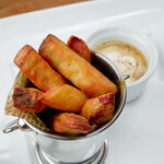 Sweet potato frit with mascarpone and honey