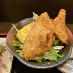 Saketosakana Yoshimasa - 鯛かな？白身のフライが3ピースと卵焼き
