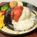 国産牛100%！とろけるCHEESEフォンデュソースの石焼きハンバーグプレート