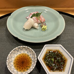 味享 - ❻虎河豚、明石産鯛のお造り。
