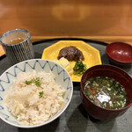 味享 - ➓筍ご飯（大盛り）、牛肉の時雨煮、漬物、赤出汁。