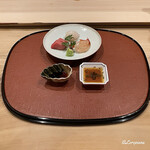 御料理 寺沢 - 割醤油とチリ酢で味わう向付