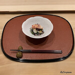 御料理 寺沢 - 穴子白焼､槍烏賊､毛蟹､甘草､花穂紫蘇､むら芽紫蘇の土佐酢ジュレ掛け