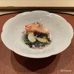 御料理 寺沢 - 穴子白焼､槍烏賊､毛蟹､甘草､花穂紫蘇､むら芽紫蘇の土佐酢ジュレ掛け