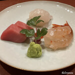 御料理 寺沢 - 河豚に天然本鮪中トロにボタン海老の造り