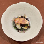 御料理 寺沢 - 穴子白焼､槍烏賊､毛蟹､甘草､花穂紫蘇､むら芽紫蘇の土佐酢ジュレ掛け