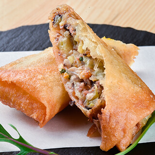 First, try the hand-wrapped [fried spring rolls] made with 6 types of vegetables!