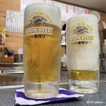 お好み焼き　喜楽 - 生ビール 泡はサーヴィス