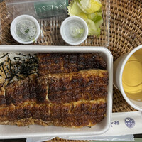 炭焼 うな富士 有楽町店 - うなぎが半分くらい二段に重なっている