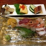大八寿司 - すしのコース。まずは、前菜と刺身