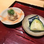 銀座 しのはら -  鯛の胡麻だれ和え、水ナス浅漬け