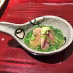 銀座 しのはら - 近江鴨の玉鋼焼き、菜の花の餡