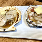 Sapporo nijou ichiba ooiso - 活ホタテと道産活北寄の食べ比べ1280円
