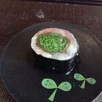 鮨 三心 - 首折れ鰯の磯辺巻