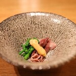 割烹 藤 - つき出しは/ホタルイカと菜の花の酢味噌