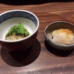 弧柳 - 針烏賊(明石)  イカ肝柚子胡椒　菜の花
      白海老(富山県)  鱒キャビア　柚子