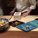 弧柳 - 酢肴:伊勢海老(三重県)  雲丹(北海道)  ノビル　山わさび　枸杞の実