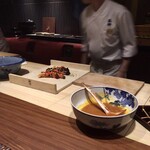 弧柳 - 酢肴:伊勢海老(三重県)  雲丹(北海道)  ノビル　山わさび　枸杞の実