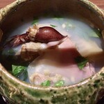 弧柳 - 煮物椀:蛤(千葉県)  蛍烏賊(富山県)  朝堀り筍(貝塚市本積)  根付三つ葉　浜防風　木の芽