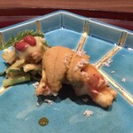 弧柳 - 酢肴:伊勢海老(三重県)  雲丹(北海道)  ノビル　山わさび　枸杞の実