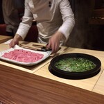 弧柳 - 強肴:能勢黒牛(大阪府)  天然芹(能勢)  木の芽