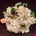 弧柳 - 御飯:桜鱒(北海道)  行者ニンニク　キヌヒカリ(高槻市)  摺り胡麻