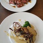 街の農家レストラン verger - メイン天然鯛のムニエルヴァングランクリームソース、黒毛和牛もも肉のローストビーフ和風ソース