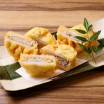 Fried Tsuchiura lotus root stuffed with Tsukuba chicken