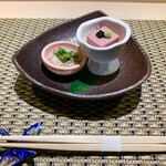 柏 鮨処 赤酢 有馬 - 前菜 にしんの麹和え・桜花豆腐