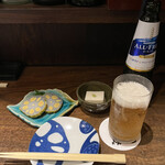 Renkon - ノンアルコールビール５２０円、お通し４００円、からしれんこんハーフ３６０円。辛子れんこんは香りよく、ほんのりと温かさもあって、とても美味しかったです（╹◡╹）