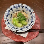 くずし 之助 - お通し　浜名湖産鰻とそら豆の飯蒸し