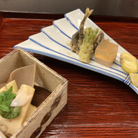 京懐石 美濃吉 竹茂楼 ホテルグランヴィア京都店 - 旬木の芽和え、稚鮎踊り揚げ、フォアグラゼリー